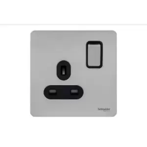 Image of Schneider Electric Ultimate Screwless Flat Plate - Switched Single Power Socket, 13A, GU3410BSS, Stainless Steel with Black Insert