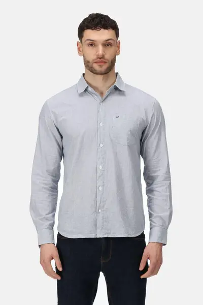 Image of Regatta Coolweave Cotton 'Brycen' Long Sleeve Shirt Pale Blue