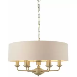 Image of Ceiling Pendant Light - Champagne Paint & Blush Pink Fabric - 6 x 40W E14