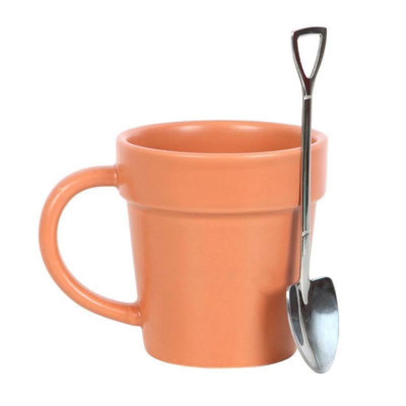 Image of Something Different Something Different Plant Pot Ceramic Mug & Spoon Set in Orange Orange One Size Unisex 5063425776443