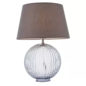 Image of Table Lamp Smokey Grey Ribbed Glass & Charcoal Grey Cotton 40W E27 GLS