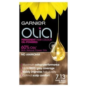 Image of Garnier Olia 7.13 Dark Beige Blonde Permanent Hair Dye Blonde