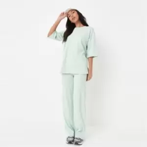 Image of Missguided Rib Tshirt and Wide Leg Set - Blue