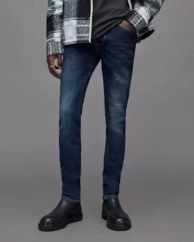 Image of AllSaints Mens Cotton Traditional Cigarette Skinny Jeans, Blue, Size: 38/L30