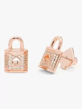 Image of Kate Spade Lock And Spade Pave Stud Earrings, Rosegold, One Size