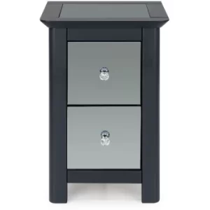 Image of 2 Drawer Mirrored Petite Bedside Table Cabinet Bedroom Furniture Nightstand