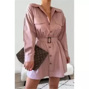 Image of I Saw It First Pink Drop Shoulder Oversized Belted Shirt Dress - Pink
