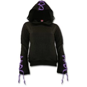 Image of Gothic Elegance Purple Ribbon Gothic Womens Large Hoodie - Black
