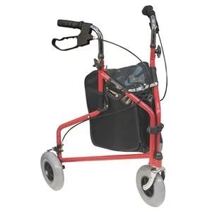 Image of Aidapt Three Wheeled Steel Walker in Red/Black with Bag