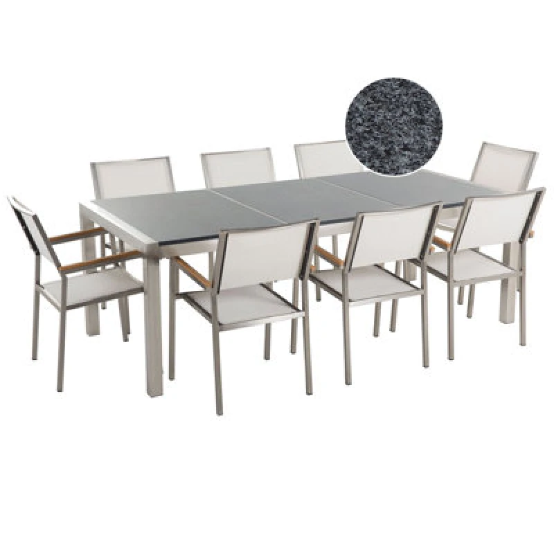Image of Beliani Garden Dining Set 8 Seater Grosseto Triple Plate Granite Polished Grey/ White