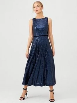 Image of HOBBS Carly Sequin Midaxi Dress - Midnight, Midnight, Size 14, Women