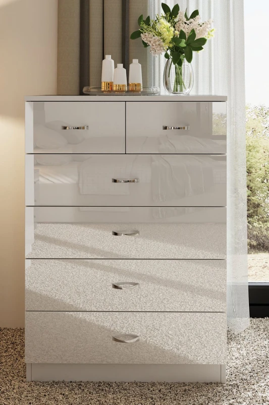 Image of FWStyle FWStyle Large 6 Drawer High Gloss Chest Of Drawers in White White One Size Unisex 5056413121264