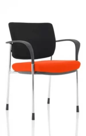 Image of Brunswick Deluxe Black Fabric Back Chrome Frame Bespoke Colour Seat Tabasco Red With Arms