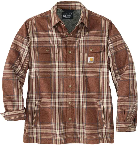 Image of Carhartt Flannel Sherpa Lined Shirt, brown, Size S