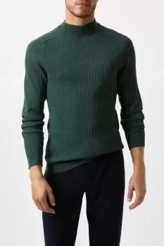 Image of Premium Khaki Muscle Fit Fine Rib Knitted Turtle Neck Jumper