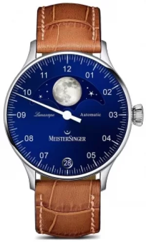 Image of MeisterSinger Pangaea Lunascope Brown Strap Blue Dial LS908 Watch