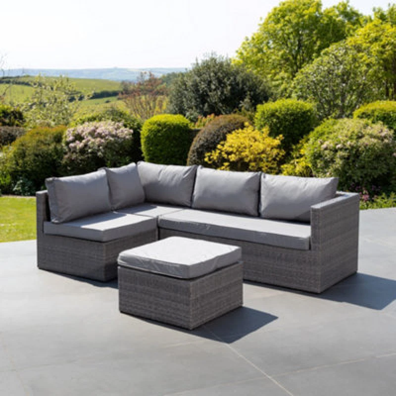 Image of Della Grey Rattan Sectional Ourdoor Corner Sofa & Stool