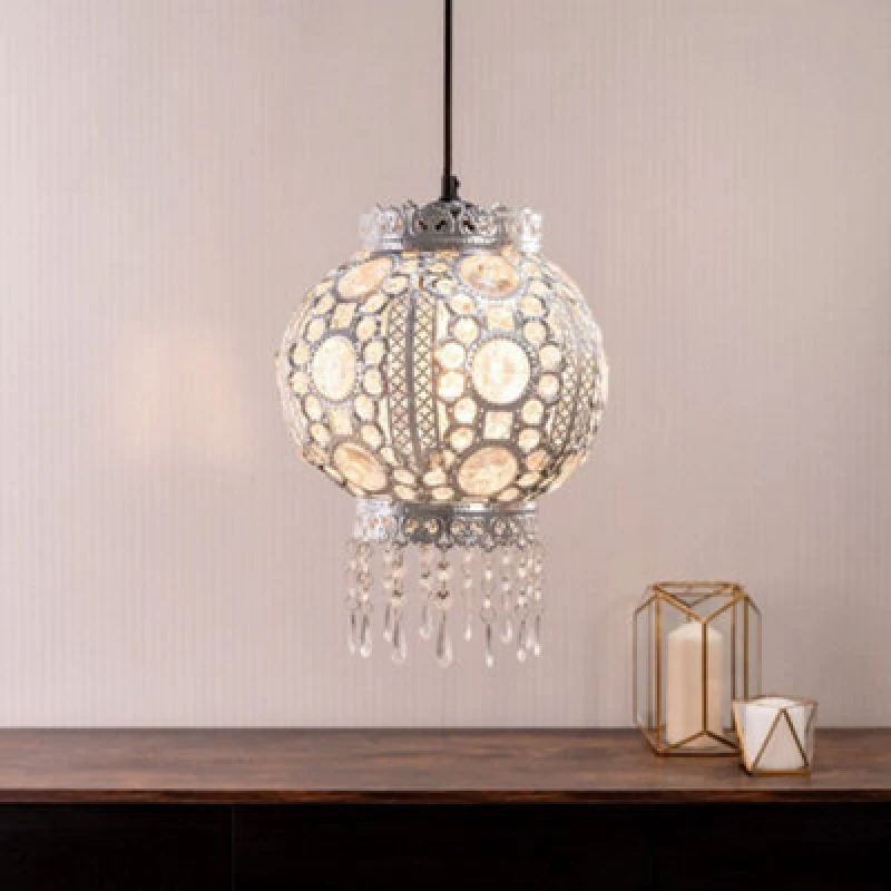 Image of ValueLights Bazaar Moroccan Style Easy Fit Pendant Shade Metallic Silver