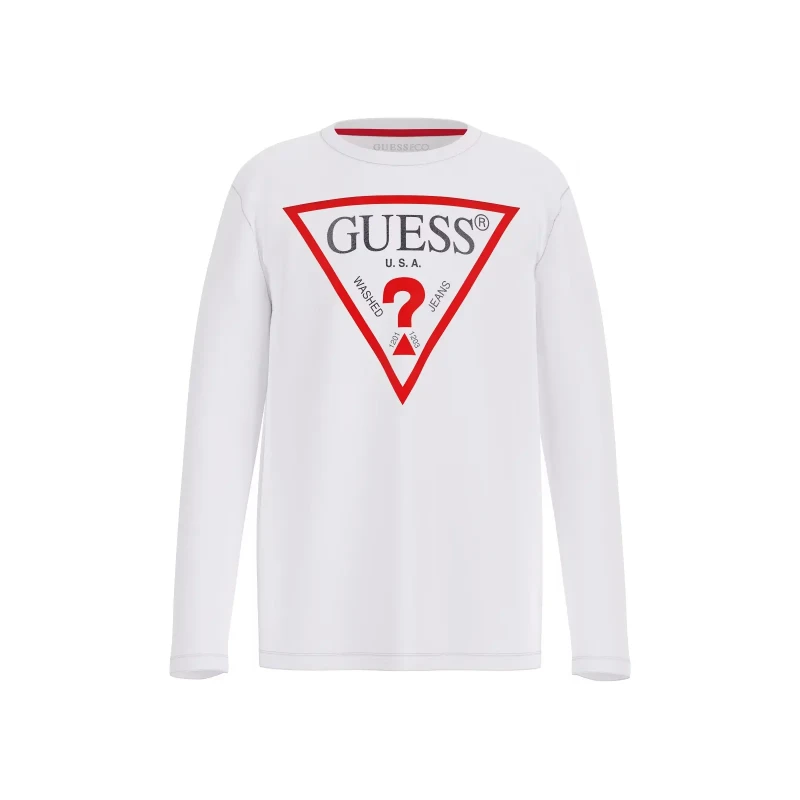 Image of Guess Long Sleeve T Shirt - White White 7 - 8 Years
