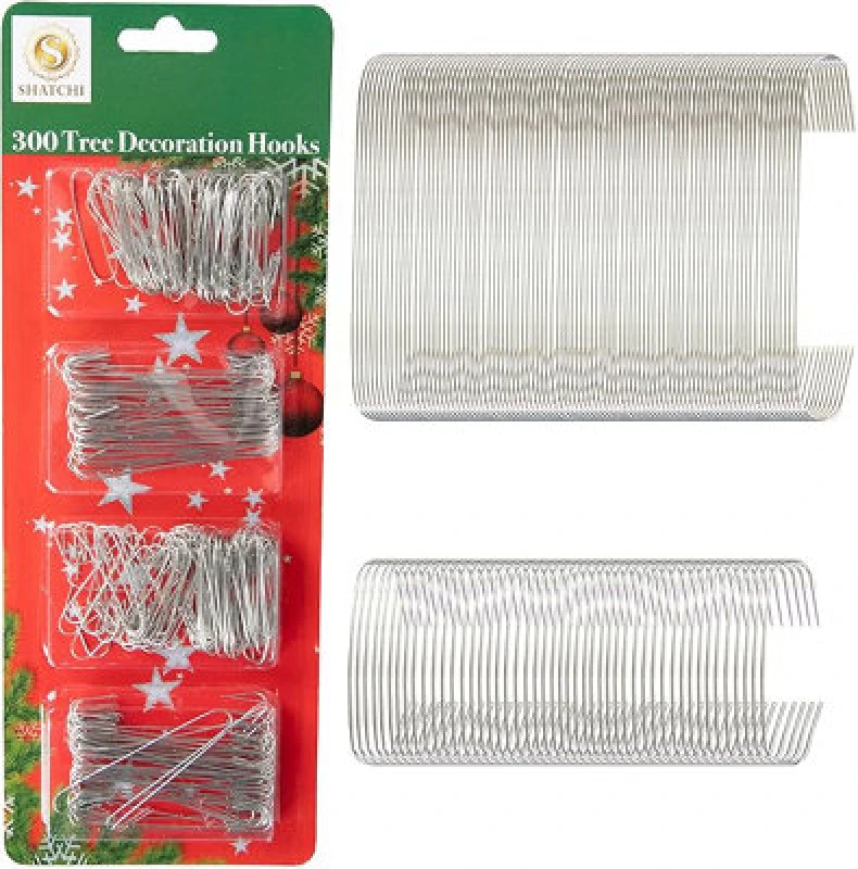 Image of Shatchi 300Pcs Tree Decoration Hooks Silver - Perfect For Hanging Ornaments Securely