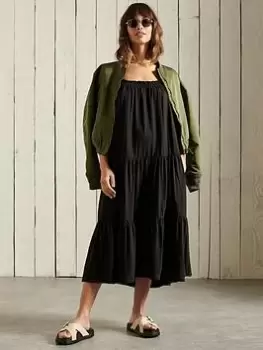 Image of Superdry Jersey Midi Dress - Black, Size 14, Women