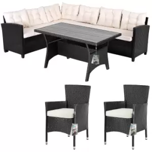 Image of Polyrattan Corner Sofa Dining Set Black/Cream incl. 2 Chairs