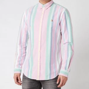 Image of Polo Ralph Lauren Mens Slim Fit Oxford Shirt - Pink/Green Multi - M
