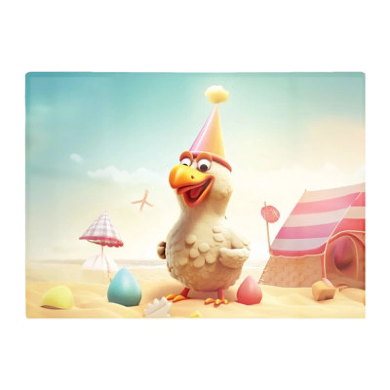 Image of Warren Reed Designer Funky Chicken On A Beach Holiday Glass Chopping Board