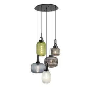 Image of Yorktown 2.5m 5 Light Round With Multiple Shades & Colours, 5 Light E27, Matt Black