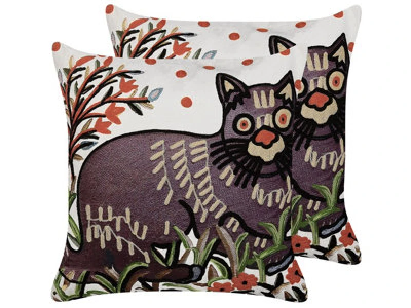 Image of Beliani Set Of 2 Decorative Cushions Phusro Cotton 50 X 50 Cm Multicolour Animal Pattern