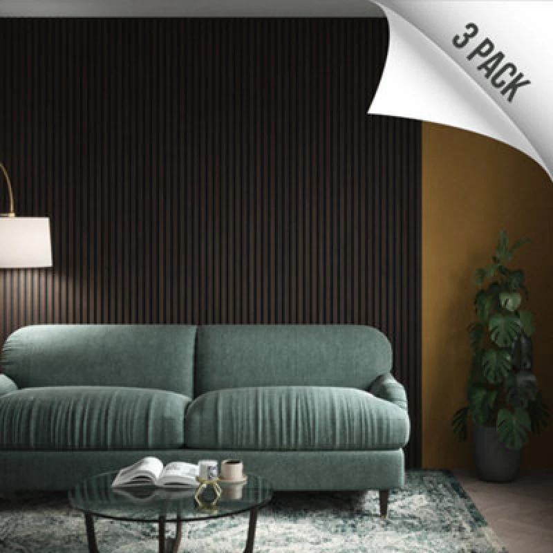 Image of Kraus Easy Living - Dark Oak - Acoustic Slat Wall Panel X3 Pack - (L) 240Cm X (W) 60Cm - 3 Panel Value Pack