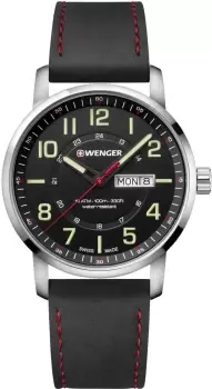Image of Wenger Attitude Quartz Black Dial Black Leather Strap Mens Watch 01.1541.101