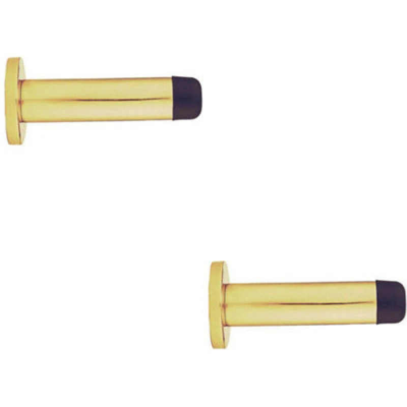 Image of Loops 2x Rubber Tipped Doorstop Cylinder with Rose Wall Mounted 83mm Polished Brass Metallics