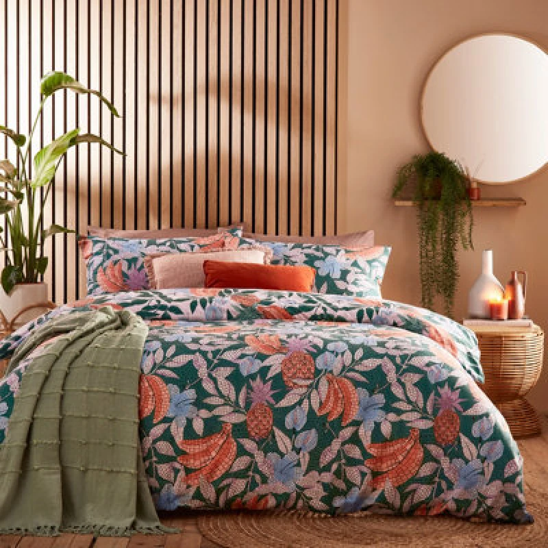 Image of Furn Furn Cypressa Floral Mosaic Reversible Duvet Cover Set in Jade Size: King Jade King Unisex 5025532733085