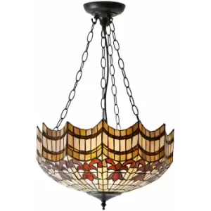 Image of Traditional Tiffany Glass 3 Light Ceiling Pendant - Dark Bronze Effect Fitting