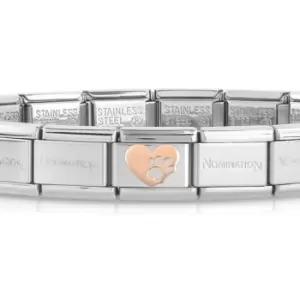 Image of Nomination Classic Rose Gold Heart & Paw Print Charm Bracelet