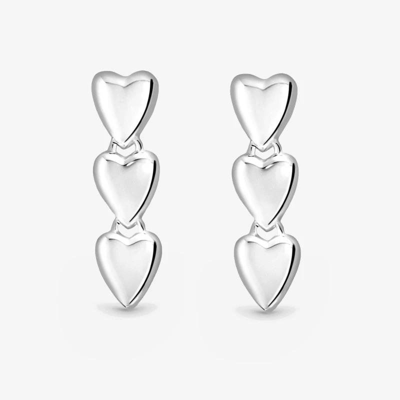 Image of Simply Silver Sterling Silver 925 Triple Heart Drop Earrings Silver female One Size