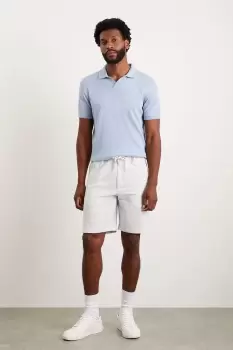 Image of Mens Slim Fit Navy Fine Stripe Linen Blend Shorts