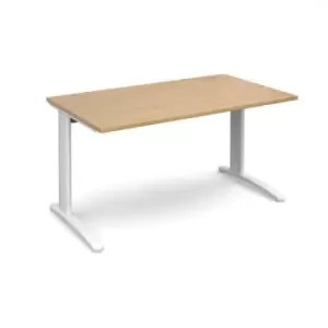 Image of Office Desk Rectangular Desk 1400mm Oak Tops With White Frames 800mm Depth TR10