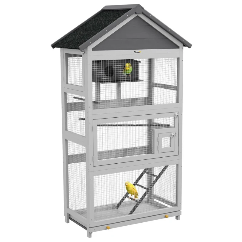 Image of PawHut Bird Cage w/ Stands for Small Birds - Grey D10-098V00GY