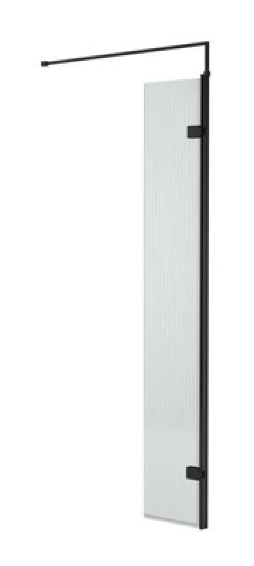 Image of NUIE Nuie - 300mm x 1850mm Fluted Wetroom Hinged Return Screen with Matt Black Fittings - WRFL18530BP WRFL18530BP