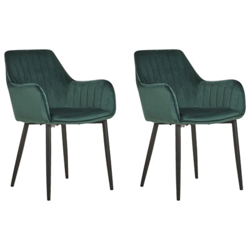 Image of Beliani Set Of 2 Dining Chairs Wellston Velvet Dark Green