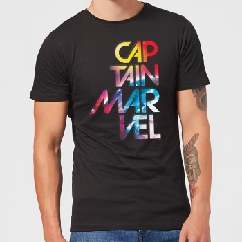 Image of Captain Marvel Galactic Text Mens T-Shirt - Black - 5XL