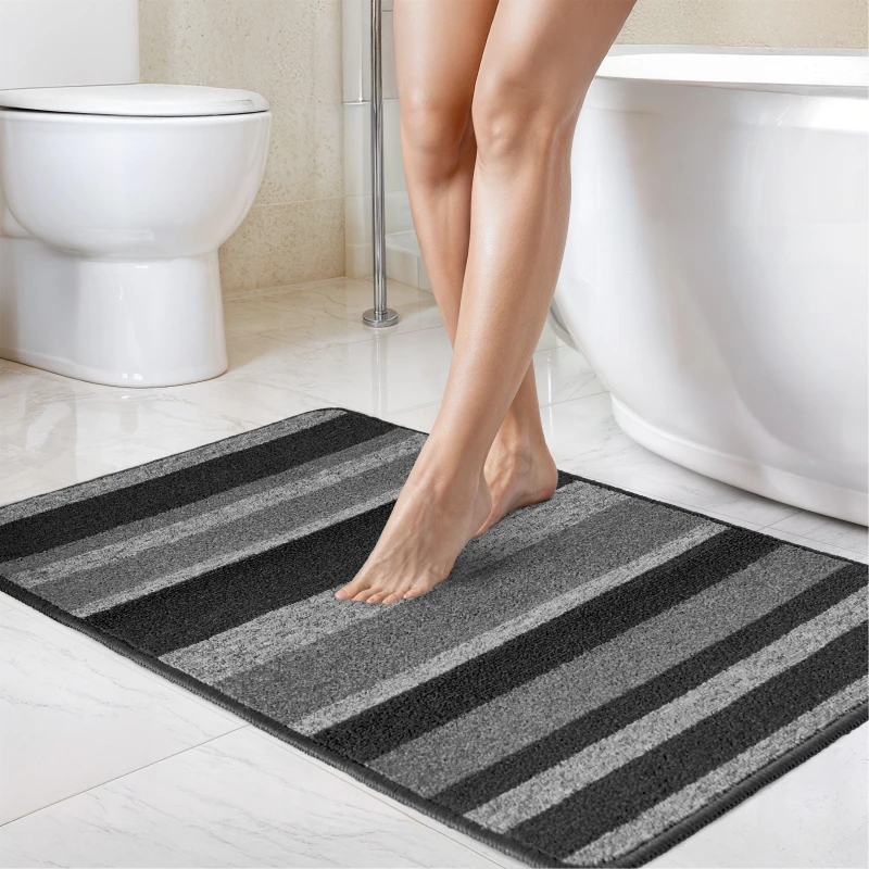 Image of Emma Barclay 2 Piece Bath Mat Set Soft Stripe Absorbent Jersey Grey unisex 45x75cm