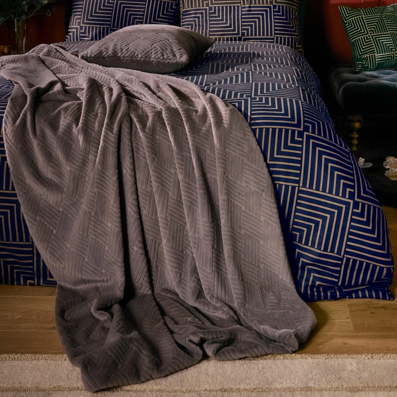 Image of Biba Biba Diamond Faux Fur Throw - Grey Grey One Size