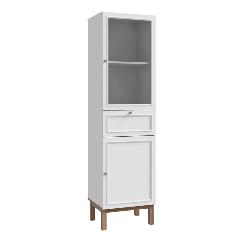Image of Wensley Display Cabinet With 1 Door 1 Drawer And 1 Glass Door In Light Grey And Oak, Grey 80FPKDV711M848