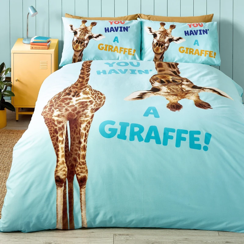 Image of Catherine Lansfield Havin A Giraffe Childrens Bedding Aqua
