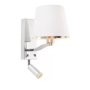 Image of Wall Light Bright Nickel Plate & Vintage White Fabric 40W E14 & 3W LED