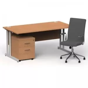 Image of Impulse 1600800 Silver Cant Desk Oak 2 Dr Mobile Ped & Ezra Grey