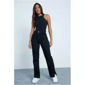 Image of I Saw It First Washed Black High Waisted Split Hem Jeans - Black
